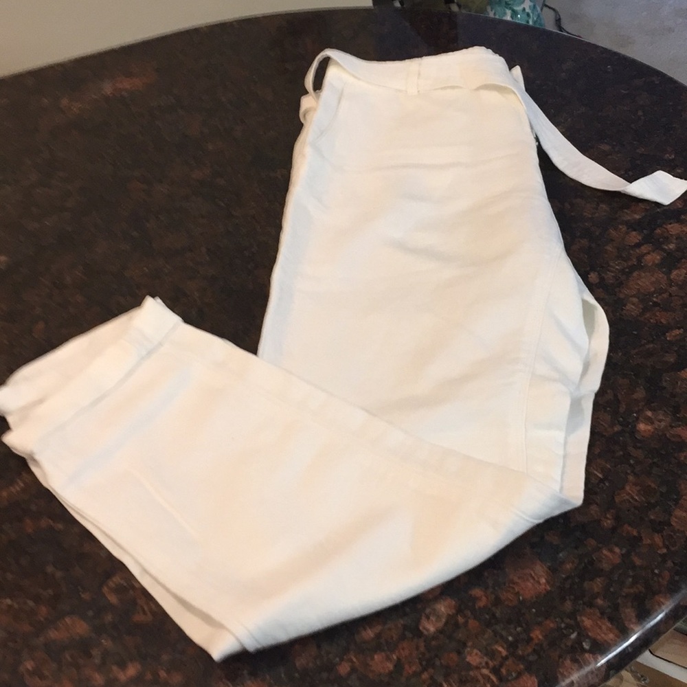 Promod white cotton linen skinny pants